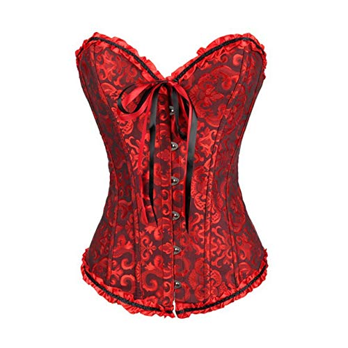 Sxybox Damen Korsett Bauchweg Vollbrust Corsage Wäsche schnürt Sich Oben Satin ohne Knochen mit G-String,Rot-Schwarz,6XL von Sxybox