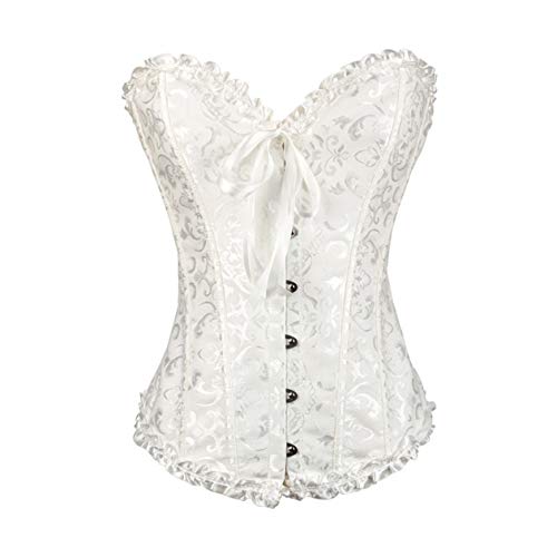 Sxybox Damen Korsett Bauchweg Vollbrust Corsage Top Gothic Burlesque Schnüren Bustier,Weiß,XL von Sxybox