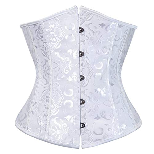 Sxybox Damen Satin Lace Up Korsett Unterbrust Waist Trainer Corsage Bustiers Shapewear,Weiß,3XL von Sxybox