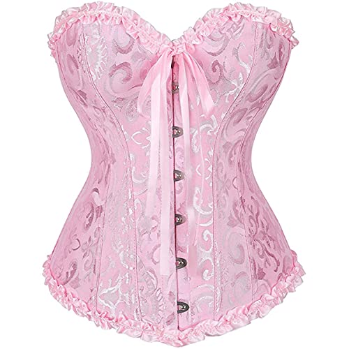 Sxybox Damen Korsett Bauchweg Vollbrust Corsage Top Gothic Burlesque Schnüren Bustier,Rosa,M von Sxybox