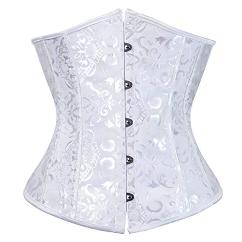 Sxybox Damen Satin Lace Up Korsett Unterbrust Waist Trainer Corsage Bustiers Shapewear,Weiß,5XL von Sxybox