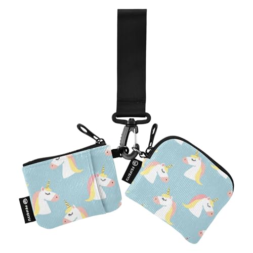 A Cute Cartoon White Unicorns Women's Card Cases Change Holder Mini Fashion Zipper Cash Coin Purse with Keychain for Ladies 2 Pcs monedero Porta tarjetas para Mujer von SyXIOP