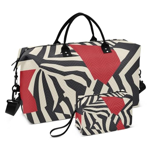Animal Patter Geometrisch Schwarz Rot Dekorative Weekender Übernachtungstasche Turnbeutel mit verstellbarem Gurt für Sport Multifunktional Bolsa de para Mujer von SyXIOP