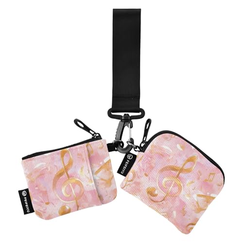 Aquarell-Geldbörse mit Musiknote, goldfarben, rosa, für Damen, Kleingeldtasche, Kartenetui, schmal, abnehmbar, mit Reißverschlussfach, für Damen, 2 Stück Aquarell-Geldbörse mit Musiknote, goldfarben, rosa, für Damen, Kleingeldtasche, Kartenetui, schmal, abnehmbar, mit Reißverschlussfach, für Damen, 2 Stück von SyXIOP