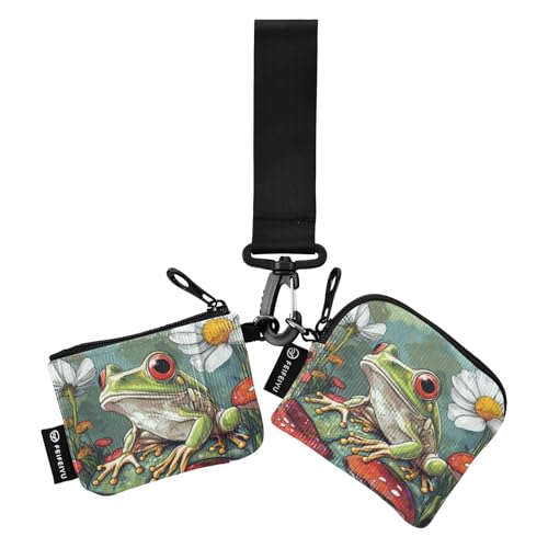 Art Frog Green Damen Kreditkartenetui Münzbörse Dünn Flach Reißverschluss Armband Geldbörse mit Schlüsselanhänger für Arbeit Reisen 2 Stück Tarjetero Para Credit von SyXIOP