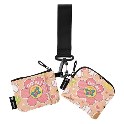 Baseball-Tor, florales Herz, rosa Muster, Damen-Geldorganizer, kompakte Größe, Schlüsselanhänger, Geldbörse, Wechselgeldbörse mit Handgelenkschlaufe für Damen, 2 Packungen, Tarjeteros Para Baseball-Tor, florales Herz, rosa Muster, Damen-Geldorganizer, kompakte Größe, Schlüsselanhänger, Geldbörse, Wechselgeldbörse mit Handgelenkschlaufe für Damen, 2 Packungen, Tarjeteros Para von SyXIOP