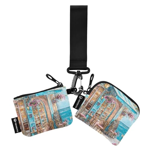 Beach Colloge Coffee Store Dual Coin Purse Credit Card Holder Wallet Small Detachable Card Money Holder with Keychain for Lady 2 Pcs de credito para Hombre von SyXIOP