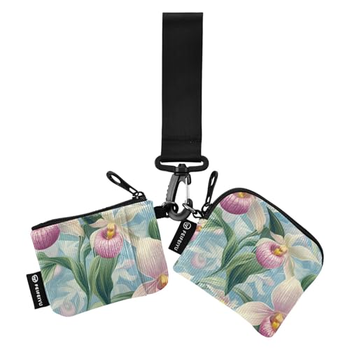 Beauty Spring Flowers New Hampshire Pink Lady's Slipper_76522_4 Dual Coin Purse Credit Card Holder Wallet Slim Detachable Identity Card Protector with Wristlet Strap for Woman 2 Packs von SyXIOP