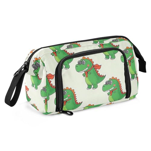 Beigefarbenes Federmäppchen mit Cartoon-Sonnenbrille, Dinosaurier-Silhouette, großes Fassungsvermögen, Schlitze mit Reißverschluss, für adrette College von SyXIOP