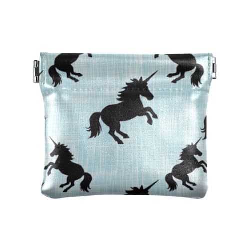 Blaue Cartoon-Einhörner-Silhouette, modisch, kleine Leder-Münzgeldbörse, dekorativer Kleingeldhalter, Karten-Organizer für Männer und Frauen, Reisen, mondero Pequeno para Mujer von SyXIOP