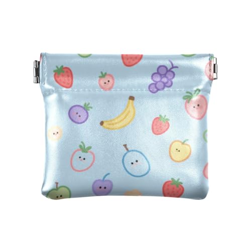 Blaue Cartoon-Früchte Mode Damen Leder Münzgeldbörse ausgefallene Kartenetuis Geld Organizer für Männer Frauen Reise MONDERO PARA von SyXIOP