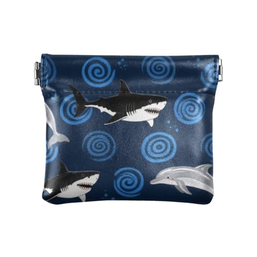 Blaue Kreise Haie Mode Damen Kleine Leder Münzgeldbörse Geldbörse Wasserdicht Kartenhalter für Männer Frauen Reisen Bolsas Para von SyXIOP