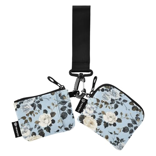 Blaue und weiße Rosen, Damen-Geldbörsen, Kartenetuis, niedlich, modisch, Handgelenk-Geldbörse, Schlüsselhalter mit Reißverschluss, Münzfach für Damen, 2 Stück, mondero y tarjetero para Mujer Blaue und weiße Rosen, Damen-Geldbörsen, Kartenetuis, niedlich, modisch, Handgelenk-Geldbörse, Schlüsselhalter mit Reißverschluss, Münzfach für Damen, 2 Stück, mondero y tarjetero para Mujer von SyXIOP