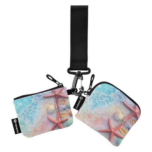 Blue Beach Seestern Muscheln Dual Wristlet Wallets for Women Minimalist Key Chain Wallet Change Purse with Keychain for Work Travel 2 Pcs estuches para tarjetas de credito von SyXIOP