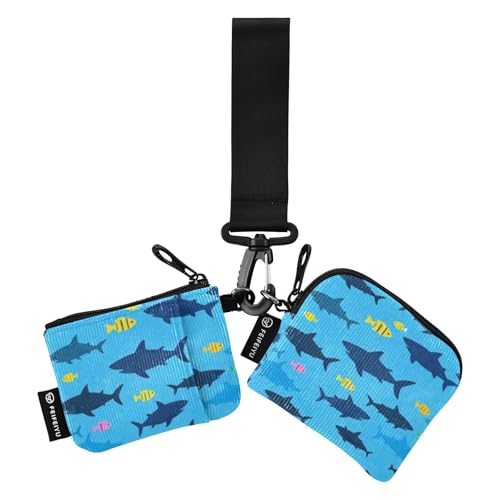 Blue Ocean Cartoon Hai Fisch Silhouetten Damen Dual Wallets Visitenkartenetuis Klein Abnehmbarer Ausweis-Schutz mit Schlüsselanhänger für den täglichen Gebrauch 2 Packungen Mujer para tarjetas von SyXIOP