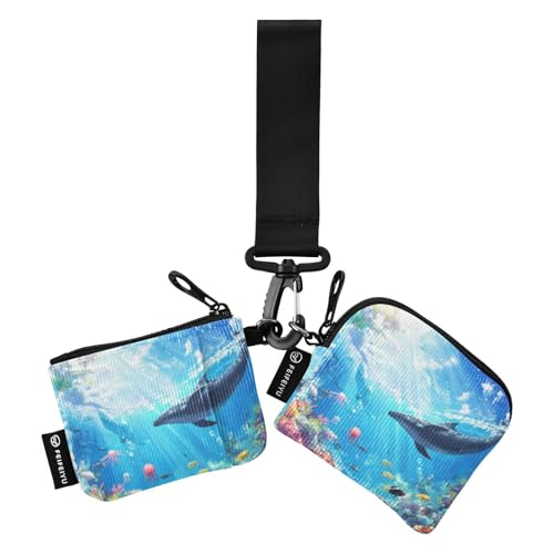 Blue Whale 1_3 Damen-Geldorganizer, Mini-Geld-Organizer mit Schlüsselanhänger für den täglichen Gebrauch, 2 Stück von SyXIOP