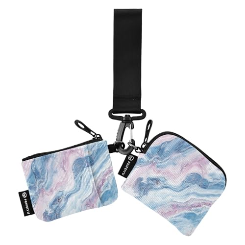 Blush and Light Blue Marble Texture Women's Dual Wallets Business Card Cases Thin Flat Zipper Wristlet Wallet with Keychain for Woman 2 Packs de crédito para Hombre von SyXIOP