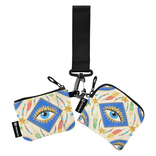 Bohemian Blue Eyes Damen Geldbörse Kartenetuis Kompakte Größe Reißverschluss Geldbörse Geldbörse mit Schlüsselanhänger für den täglichen Gebrauch 2 Packungen Tarjeteros Para von SyXIOP