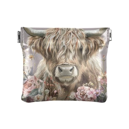Boho Floral Schottland Kuh Pfirsich Mode Frauen Leder Bargeld Geldbörse Einzigartige Tasche Geldbörse Make-up Tasche für Männer Frauen Reise soporte de monedas para von SyXIOP