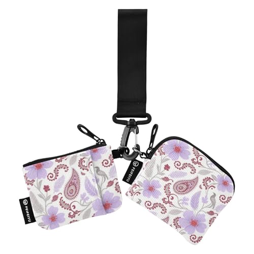 Boho Paisley Blume Vogel Beere Rot Weiß Damen Münzgeldbörsen Kartenetuis Mini Mode Kreditkarte Geldbörse Organizer mit Schlüsselanhänger für Frauen 2 Stück Geldbörse para tarjetas de Mujer von SyXIOP