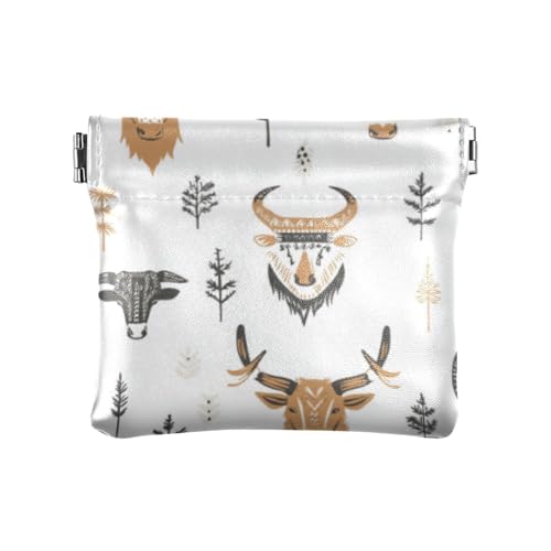 Boho West Highlander Kuh Braun Mode Kleine Leder Münzbörse Niedliche Mini Make-up Tasche für Frauen Para Monedas von SyXIOP
