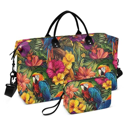Bolsa Para Gym para Mujer Tragetasche mit Kulturbeutel, Motiv: Papageienblumen, dekorative Schultertasche, Sporttasche, Kulturbeutel, für Flugzeugreisen, 2-teiliges Set Bolsa Para Gym para Mujer Tragetasche mit Kulturbeutel, Motiv: Papageienblumen, dekorative Schultertasche, Sporttasche, Kulturbeutel, für Flugzeugreisen, 2-teiliges Set von SyXIOP