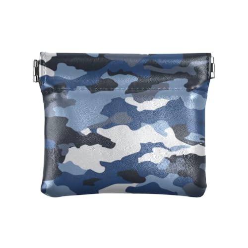 Bolsa Pequena Para Monedas Geldbörse für Damen, Leder, tragbar, persönliche Gegenstände, Organizer für Männer und Frauen, Camouflage, Blau und Weiß von SyXIOP
