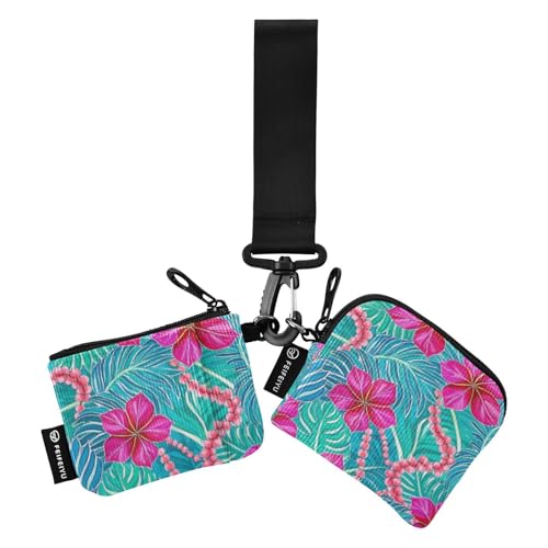 Bright Tropical Leaf Flower Blue Magenta Damen Kleingeldbörse Kartenetuis Mini Mode Geld Organizer mit Armband für Damen 2 Stück Tarjeteros Para von SyXIOP