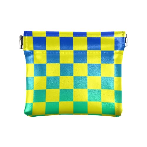 Buffalo Plaid Karo Gelb Blau Grün Farbverlauf Mode Damen Klein Leder Kleingeld Geldbörse Tragbar Münzhalter für Männer Frauen Reise Monderos de Mujer para monedas von SyXIOP