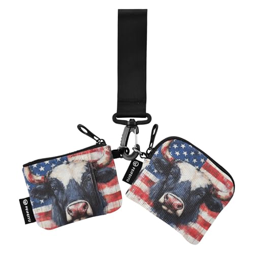 Buffalo Plaid USA Stars Patriotische 4. Juli_1 Damen Münzgeldbörsen Kartenetuis klein abnehmbare Handgelenktasche Schlüsselhalter mit Schlüsselanhänger für Damen 2 Stück Porta tarjetas de crédito von SyXIOP