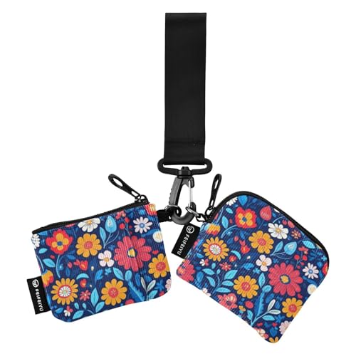 Bunte Blumen Damen Geldbörsen Kartenetuis Slim Portable Visitenkartenetui Geld Organizer mit Schlüsselanhänger für Damen 2 Stück monedero para tarjetas de credito von SyXIOP