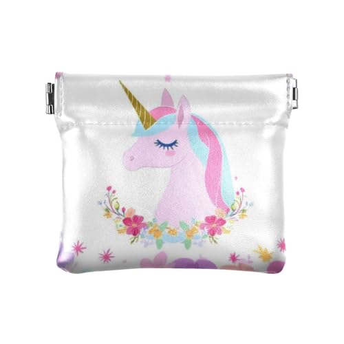 Bunte Blumen Einhörner Traummode Damen Herren Leder Münzgeldbörsen Praktische Mini-Kartenhalter Geldbörse für Frauen mondero de Tela para Mujer von SyXIOP