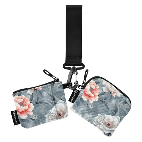 Bunte Pfingstrosen Blumen Damen Münzgeldbörsen Kartenetuis Mini Mode Münzbörse Geldbörse Tasche mit Schlüsselanhänger für Damen 2 Stück Billetera para tarjetas de Mujer von SyXIOP