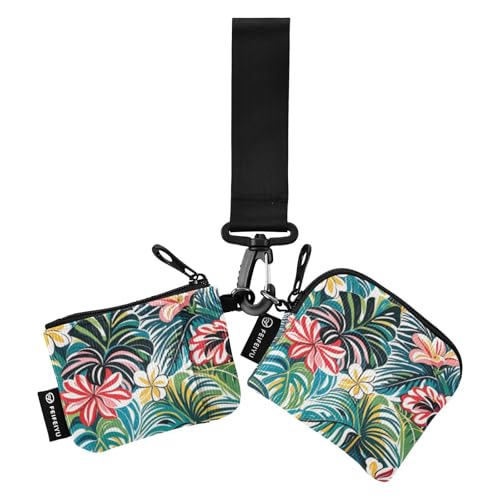 Bunte Sommer-Hawaii-Blumen, Damen-Münzbeutel, Kartenhalter, großes Fassungsvermögen, Reißverschluss, Münzgeldbörse mit Schlüsselanhänger, für Damen, 2 Stück von SyXIOP