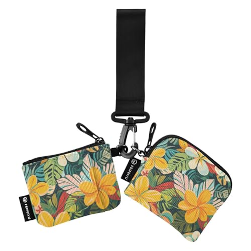 Bunte Sommer-Hawaii-Blumen, Damen-Münzbeutel, Kartenhalter, schlank, abnehmbar, mit Schlüsselanhänger, für Damen, 2 Stück von SyXIOP
