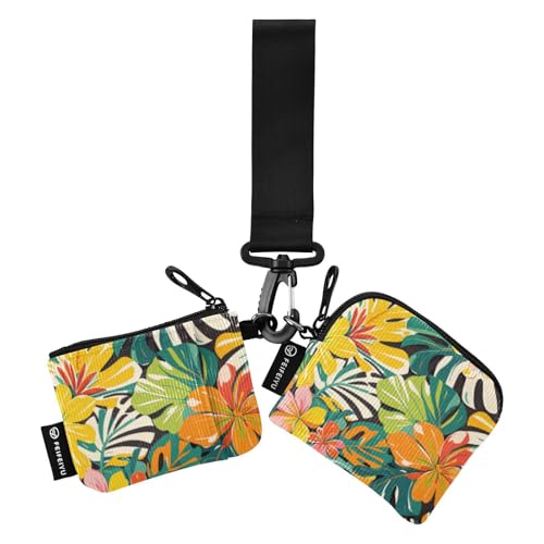 Bunte Sommer-Hawaii-Blumen, Damen-Münzgeldbörse, Kartenetui, niedlich, modisch, Münzgeldbörse, Tasche mit Schlüsselanhänger für Arbeit, Reisen, 2 Stück von SyXIOP