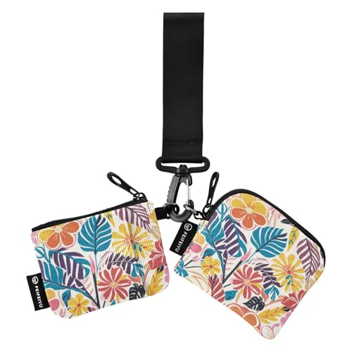 Bunte Sommer-Hawaii-Blumen, Dual-Handgelenk-Geldbörsen für Damen, klein, tragbar, Schlüsselhalter mit Schlüsselanhänger, für Damen, 2 Stück von SyXIOP