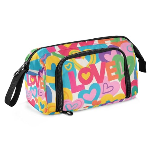 Buntes Federmäppchen mit Cartoon-Herzmotiv, großes Fassungsvermögen, niedliches Schulzubehör mit Reißverschluss, für Teenager, Jungen, Grundschule von SyXIOP