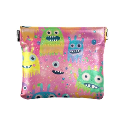 Buntes Monster-Pfirsich-Design, modisch, klein, Leder, Kleingeldbörse, dekorativer Verschluss, Kartenhalter für Frauen, Bolsitas Para von SyXIOP