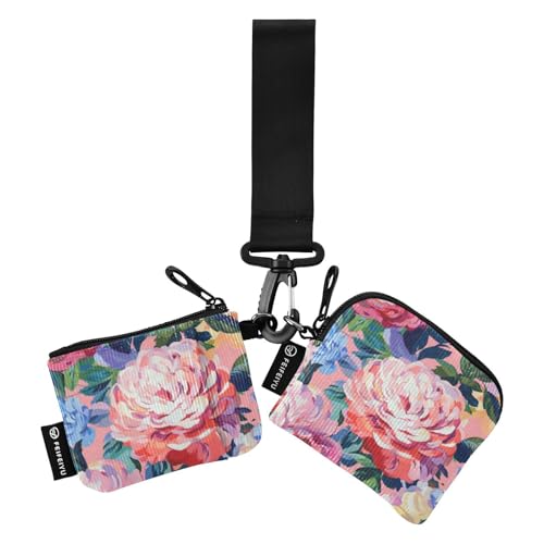 Buntes Ölgemälde mit Blumen, Damen-Geldbörsen, Kartenetui, Mini-Visitenkartenhalter mit Schlüsselanhänger, für Damen, 2 Stück, Tarjetero para tarjetas de credito von SyXIOP