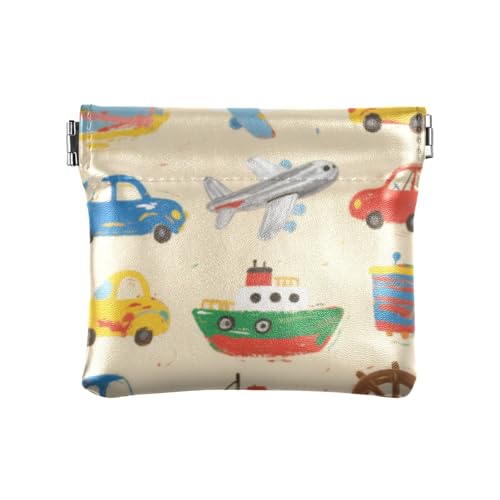 Cartoon Bunte Autos Schiffe und Flugzeuge Mode Frauen Leder Münzgeldbörse Praktische Make-up-Tasche Wechselgeldbörse für Frauen MONEDERO PARA CABIO von SyXIOP
