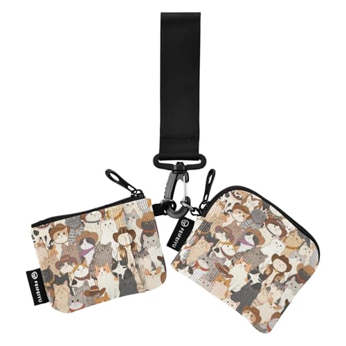 Cartoon Coole Cowboy Katze Damen Geldbörsen Kartenhüllen Slim Portable Wristlet Wallet Schlüsselhalter mit Schlüsselanhänger für Frauen 2 Packungen billetera de Mujer para tarjetas von SyXIOP