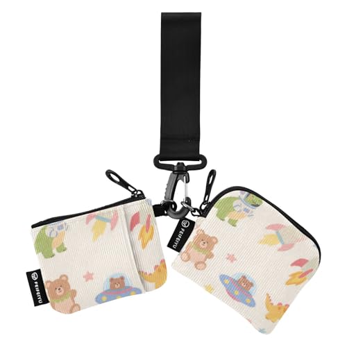 Cartoon Cute Dinosaurier Raketen Damen Münzgeldbörse Kartenhalter Slim Portable Card Money Holder mit Reißverschlusstasche für Frauen 2 Packungen Tarjetero para tarjetas de credito von SyXIOP