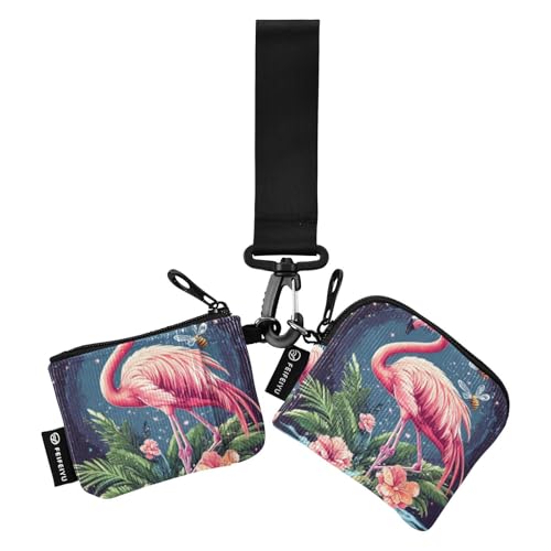 Cartoon Flamingo Red Damen Dual Wallets Visitenkartenetuis Dünn Flach Kreditkartenetui mit Handgelenkschlaufe für Damen 2 Packungen Wallet Para Tarjetas von SyXIOP