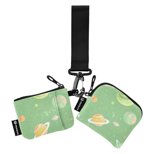 Cartoon Illustration Space Soft Green Damen Münzgeldbörsen Kartenetuis Dünn Flach Kleingeldbörse Geldbörse Geldbörse mit Reißverschlusstasche für Damen 2 Stück billetera para tarjetas de Mujer von SyXIOP