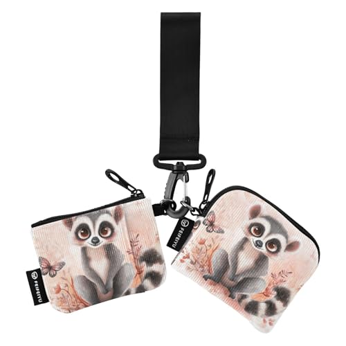Cartoon Lemur Blush Damen Münzgeldbörse Kartenhalter Slim Portable Geld Organizer mit Schlüsselanhänger für den täglichen Gebrauch 2 Packungen von SyXIOP