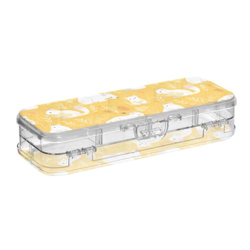 Cartoon-Stiftebox mit asiatischem Palmen-Design, helles Gelb, Doppelstöckige Stifte-Aufbewahrungsbox für Schule mit Deckel von SyXIOP