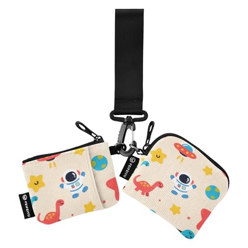 Cartoon- und niedliche bunte Dinosaurier-Planeten, Damen-Kartenetui, Kleingeldhalter, großes Fassungsvermögen, Handgelenk-Geldbörse, Schlüsselhalter mit Schlüsselanhänger für den täglichen Gebrauch, 2 von SyXIOP