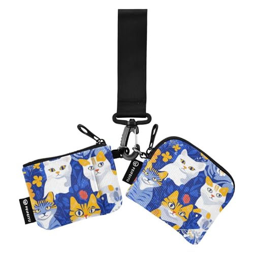 Chic American Shorthaircats Royal Blue Dual Coin Purse Credit Card Holder Wallet Small Detachable Credit Card Wallet Case with Zipper Coin Pocket for Daily Use 2 Packs monedero para tarjetas von SyXIOP