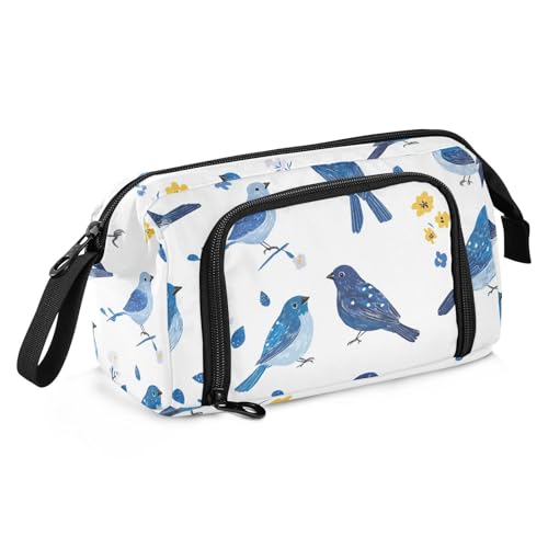 Chic Indigo Bunting Birds Blue Pen Case Large Capacity Case Pencil Holder with Slot for Man Cosmetics von SyXIOP